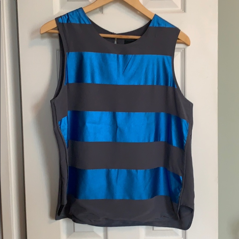Cynthia Rowley Gray Silk Tank w Blue Stripes